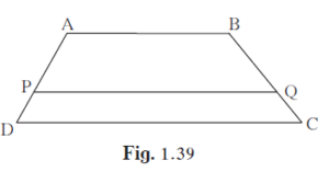 In trapezium ABCD, side AB || side PQ || side DC, AP = 15, PD = 12, QC = 14, find BQ.