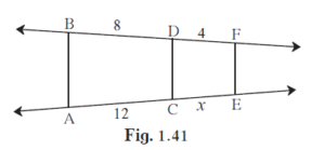 In figure 1.41, if AB || CD || FE then find x and AE.