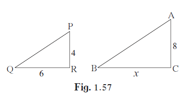 As shown in figure 1.57, two poles of height 8 m and 4 m are perpendicular to the ground. If the length of shadow of smaller pole due to sunlight is 6 m then how long will be the shadow of the bigger pole at the same time ?
