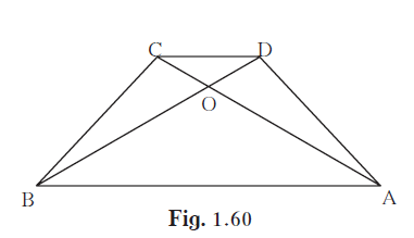 In trapezium ABCD, (Figure 1.60) side AB || side DC, diagonals AC and BD intersect in point O. If AB = 20, DC = 6, OB = 15 then find OD.