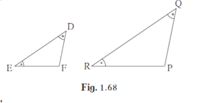 If in ∆DEF and ∆PQR, ∠D ≅ ∠Q, ∠R ≅ ∠E then which of the following statements is false? \[\frac{EF}{PR} = \frac{DF}{PQ}\] \[\frac{DE}{PQ} = \frac{EF}{RP}\] \[\frac{DE}{QR} = \frac{DF}{PQ}\] \[\frac{EF}{RP} = \frac{DE}{QR}\]