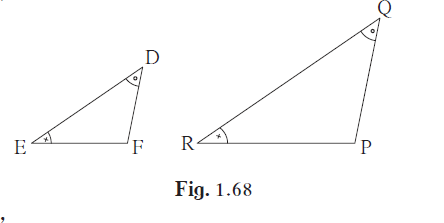 If in ∆DEF and ∆PQR, ∠D ≅ ∠Q, ∠R ≅ ∠E then which of the following statements is false? \[\frac{EF}{PR} = \frac{DF}{PQ}\] \[\frac{DE}{PQ} = \frac{EF}{RP}\] \[\frac{DE}{QR} = \frac{DF}{PQ}\] \[\frac{EF}{RP} = \frac{DE}{QR}\]