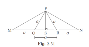 From the information given in the figure 2.31, prove that PM = PN = 3 ´ a