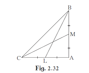 In D ABC, Ð BAC = 90°, seg BL and seg CM are medians