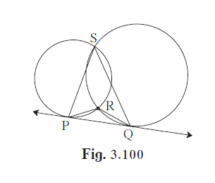 In figure 3.100, two circles intersect each other at points S and R.