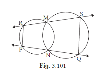 In figure 3.101, two circles intersect at points M and N.
