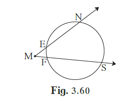 In figure 3.60, m(arc NS) = 125°, m(arc EF) = 37°, find the measure Ð NMS.