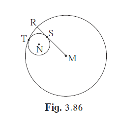 In figure 3.86, circle with centre M touches the circle with centre N at point T.