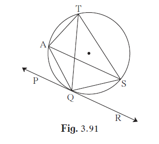 In figure 3.91, line PR touches the circle at point Q. Answer the following questions with the help of the figure