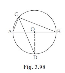 In figure 3.98, seg AB is a diameter of a circle with centre O .